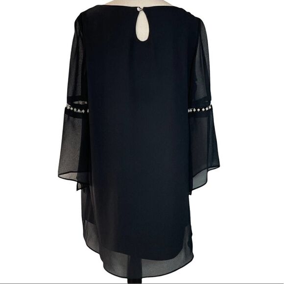 Le Bos Long Sleeve Bead Embellished Blouse Black Career Date Night Classy Top - Picture 8 of 13